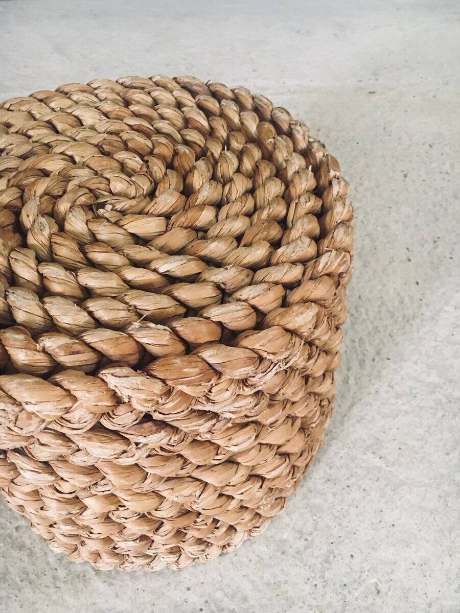 French Mediterranean Low Rope Stool by Audoux Minet, 1940s