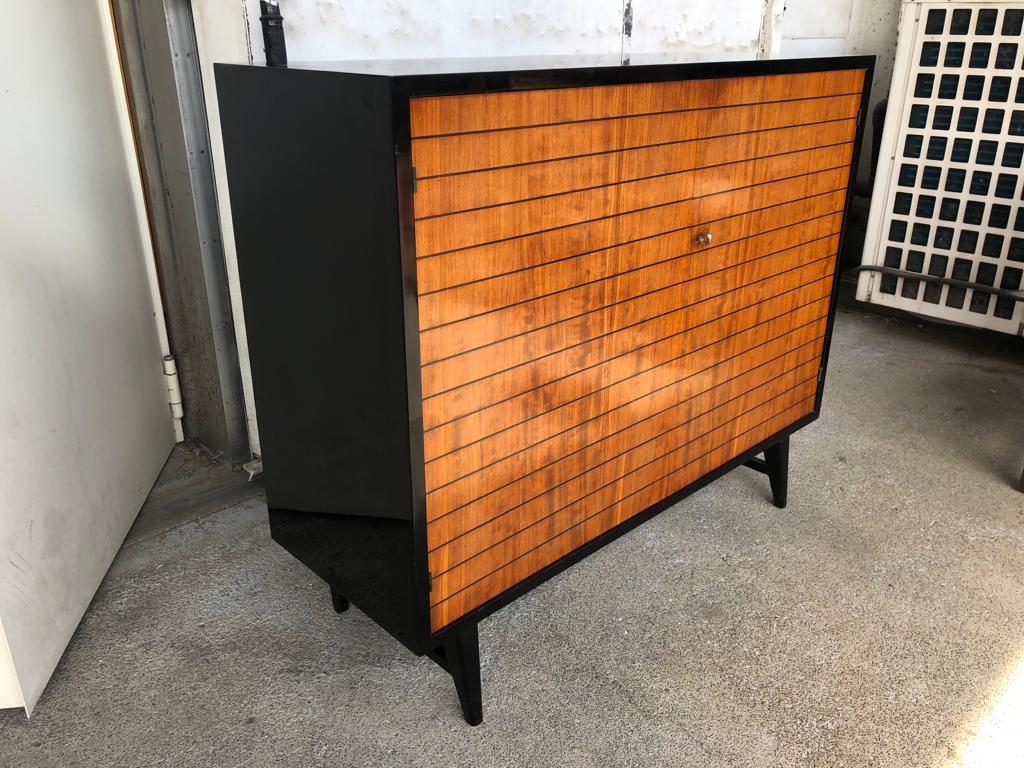 Vintage black lacquered buffet and wood Maurice Flachet