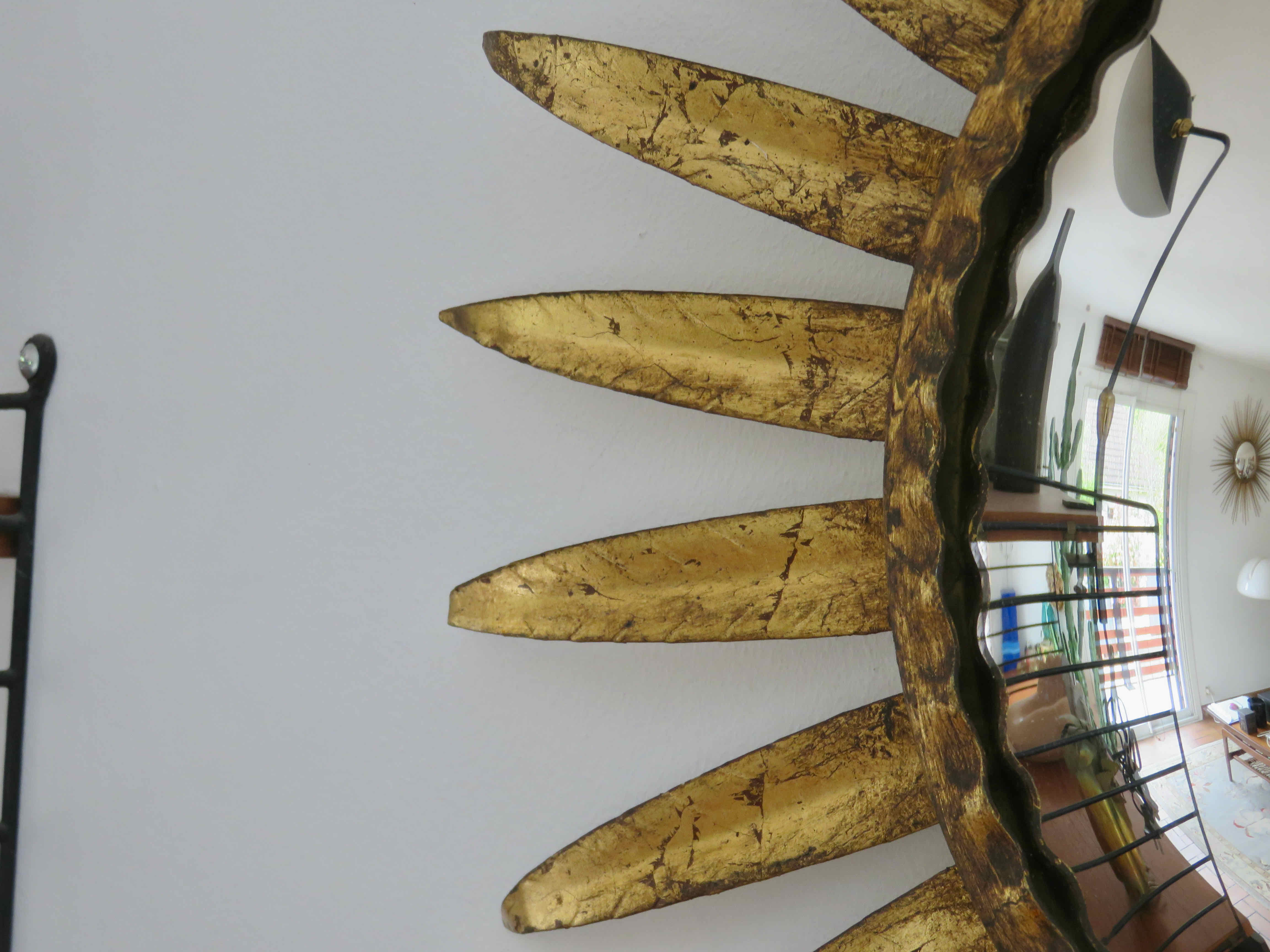 Sun mirror, witch's eye, gilded metal, 70s