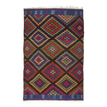Kilim Oushak vintage rose et bleu géométrique 282 x 168 cm