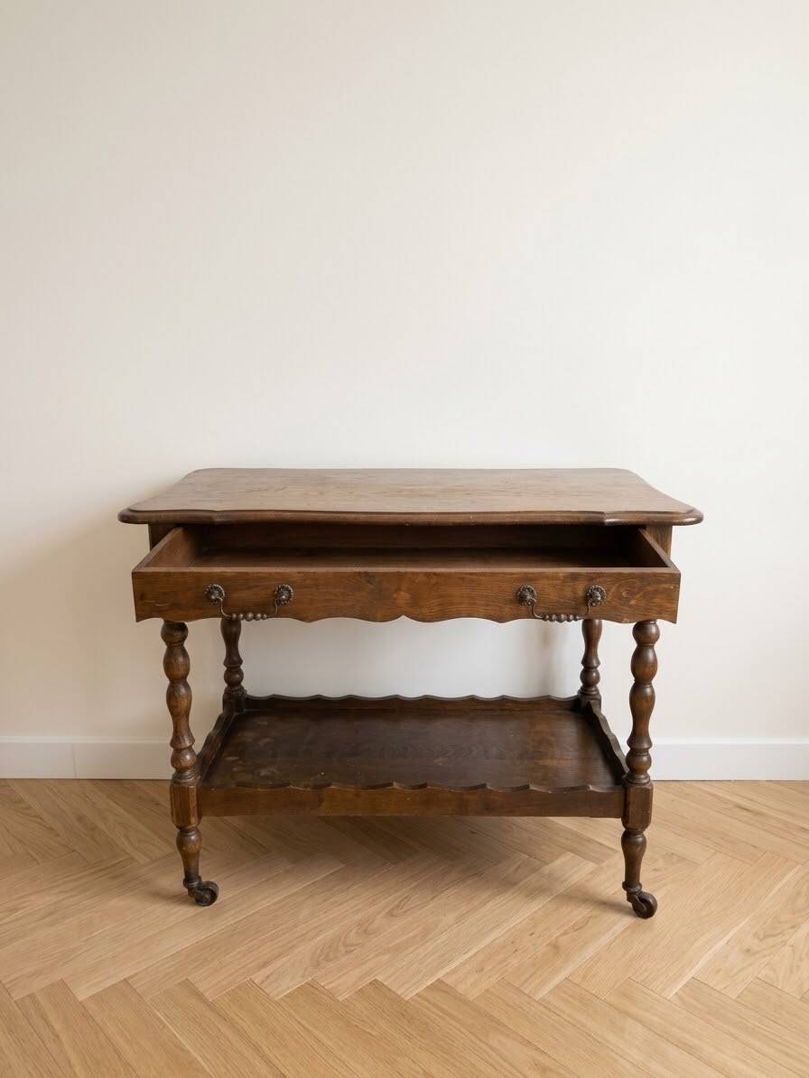 Antique solid oak sideboard with wheels