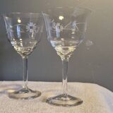 4 antique water glasses, engraved and cut crystal - 1940s