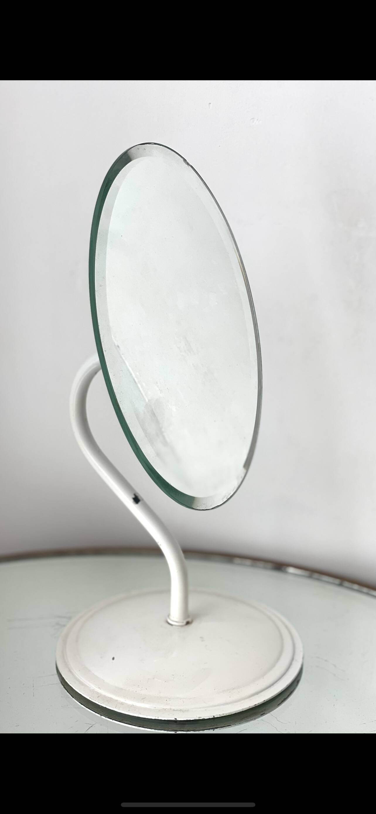 Beveled mirror on stand