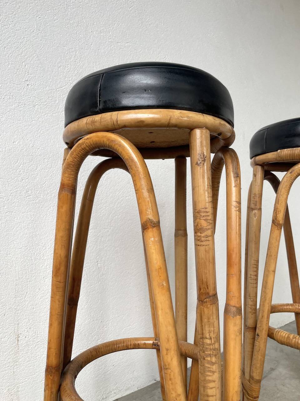 Pair of high rattan stools