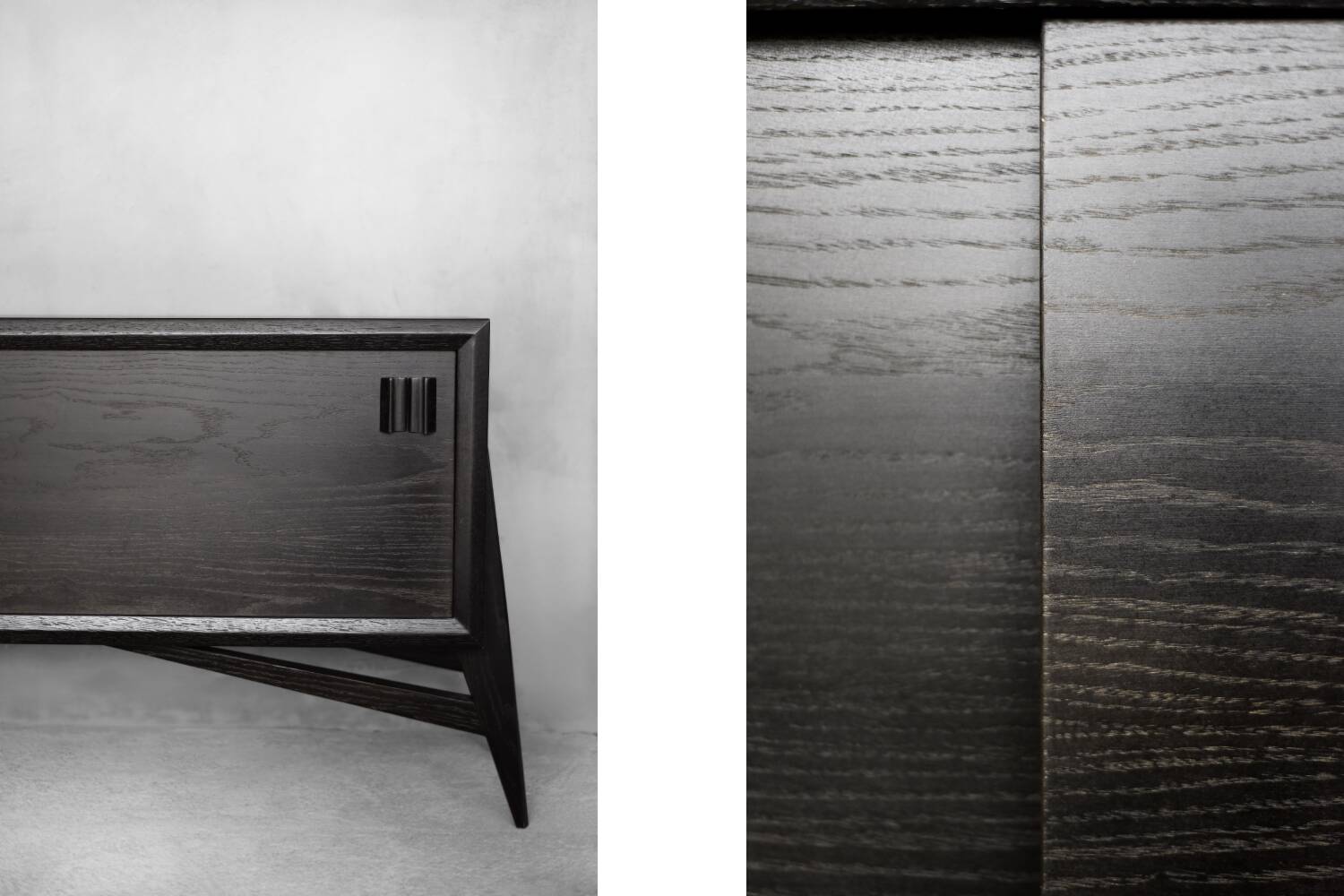 Mid-Century Modern Scandinavian Buffet in Dark Raw Oak with Wooden Handles, 1960s