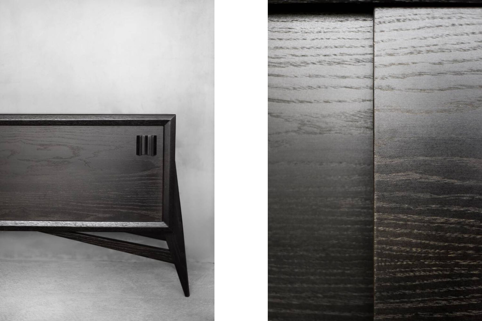 Mid-Century Modern Scandinavian Buffet in Dark Raw Oak with Wooden Handles, 1960s