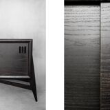 Mid-Century Modern Scandinavian Dark Raw Oak Sideboard with Wooden Handles, 1960s