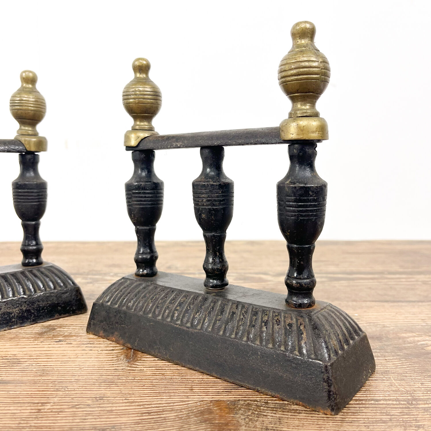 Antique Cast iron and brass fireplace andirons