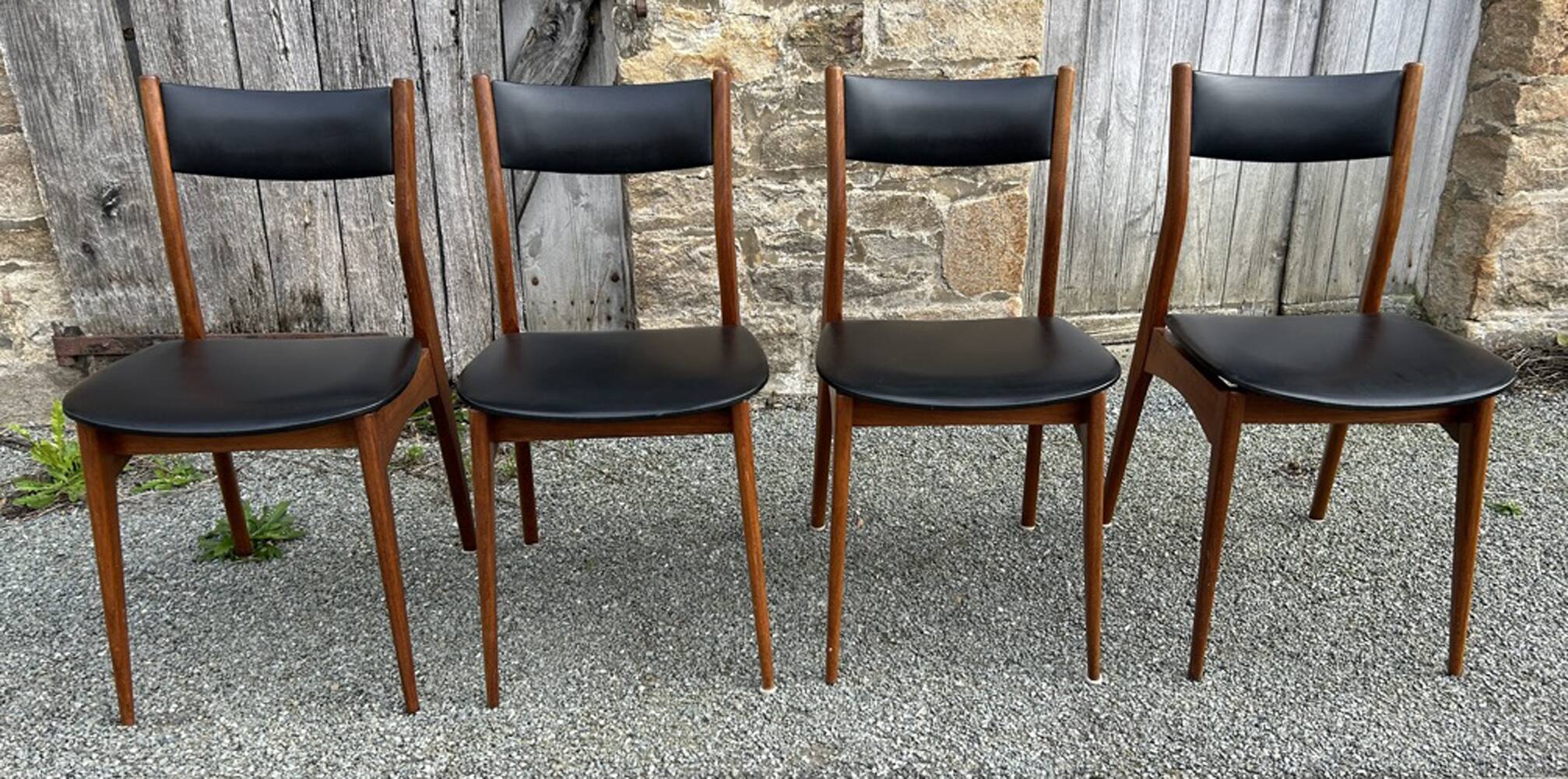 Four teak and black sky chairs, Scandinavian spirit, vintage, 60s