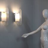 Set of 3 Italian chrome and acrylic blades wall sconces 1970s