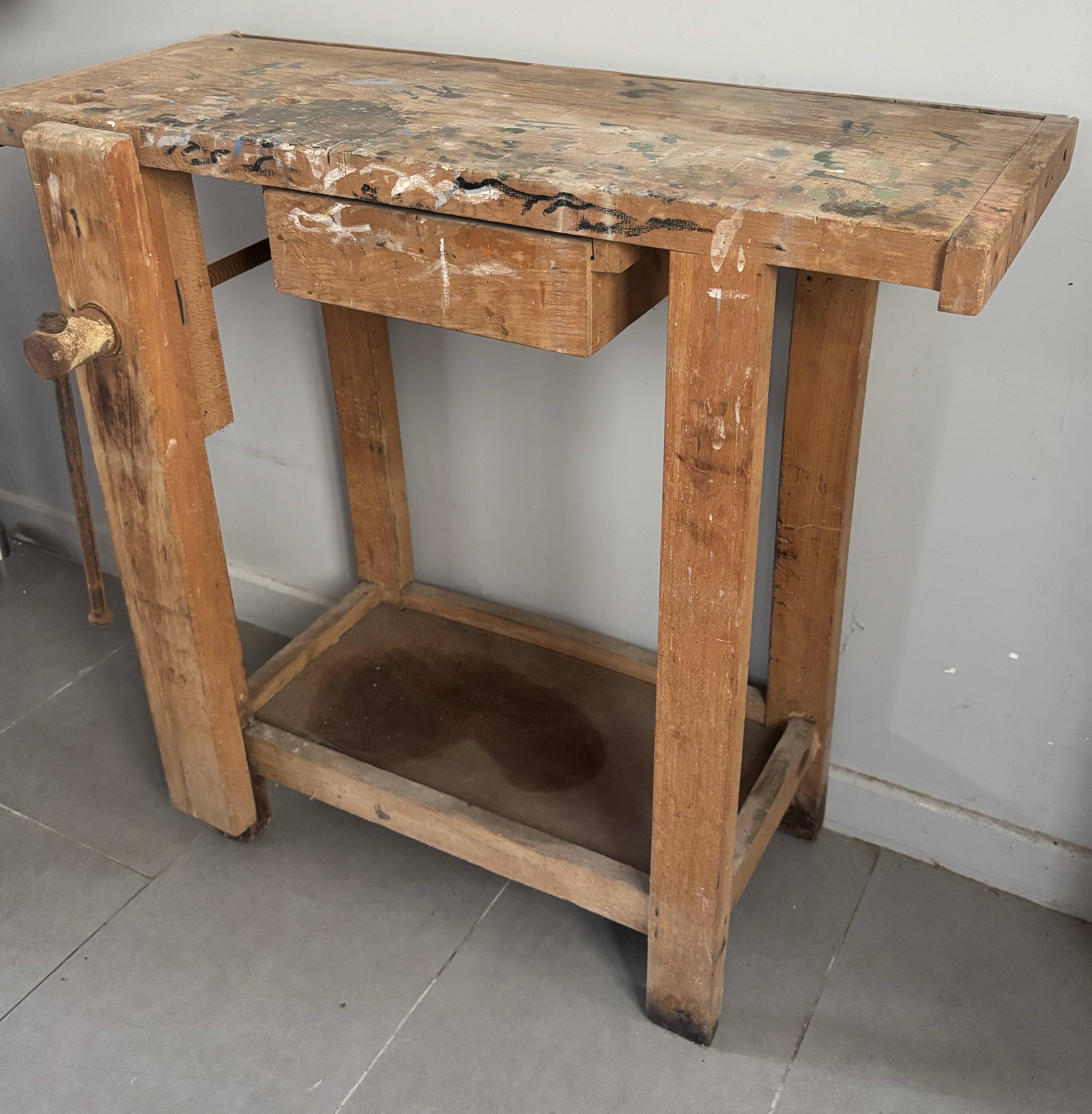 Genuine vintage wooden workbench from the 1960s stamped Grenade.