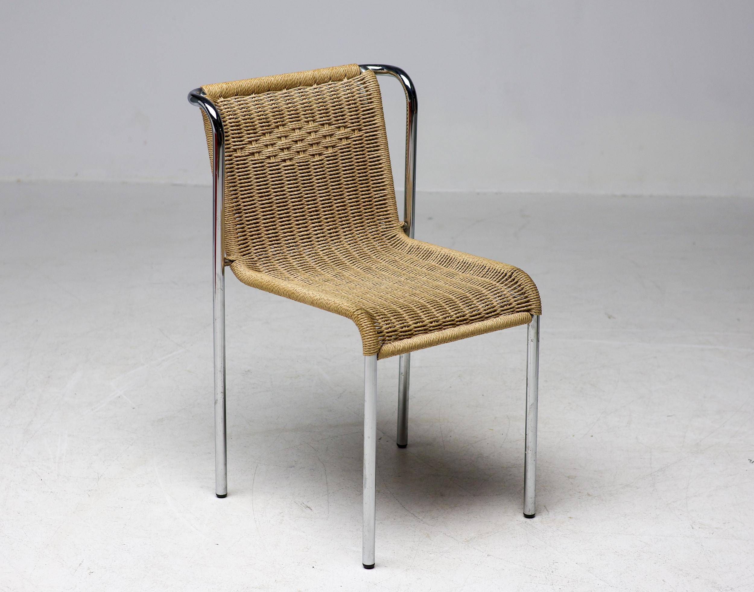 Gabriele Mucchi S5 Italian Modernity Dining Chairs with Chrome Tubular Frames and Rope Seats