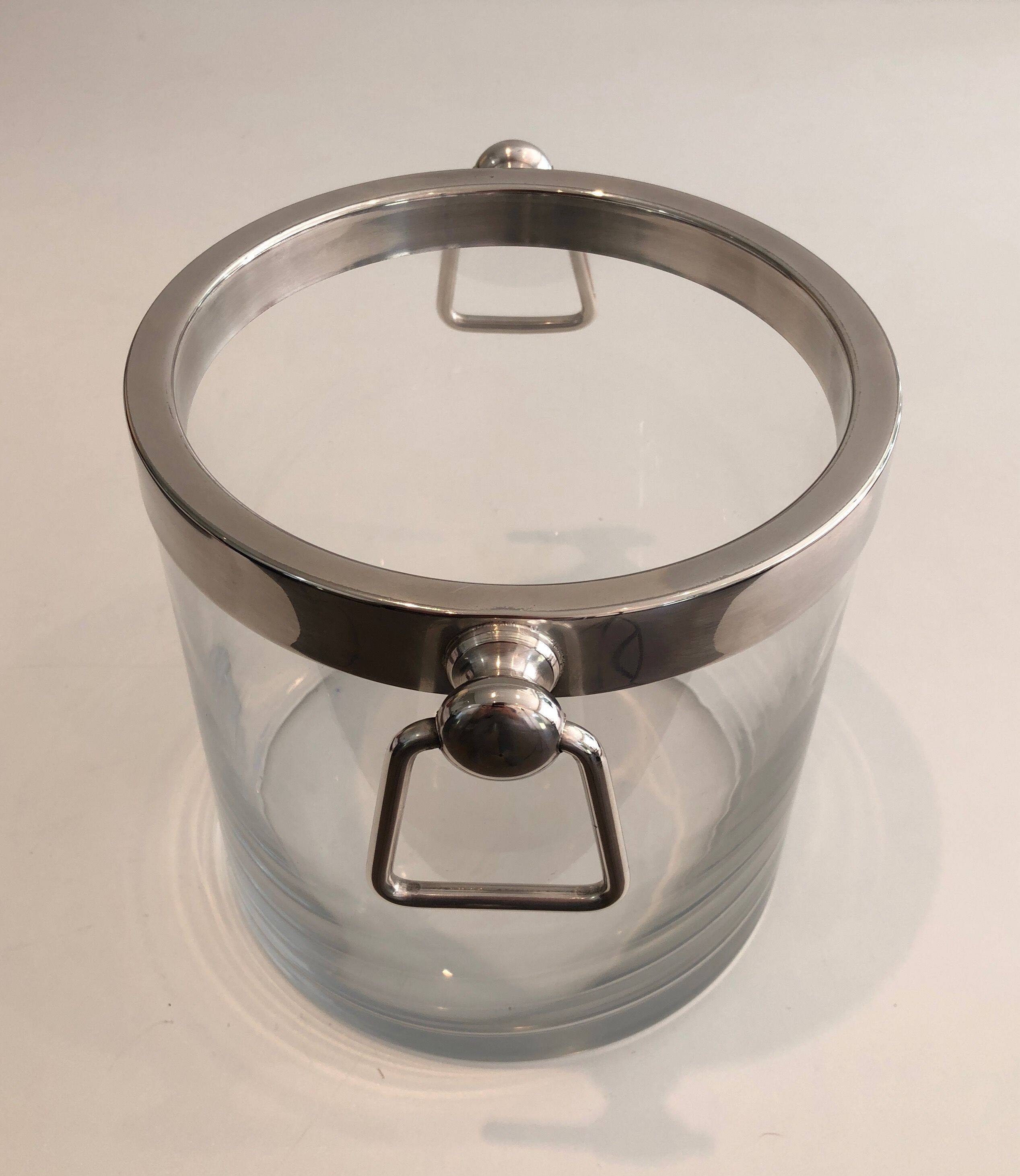 Champagne bucket design in glass and silver-plated metal