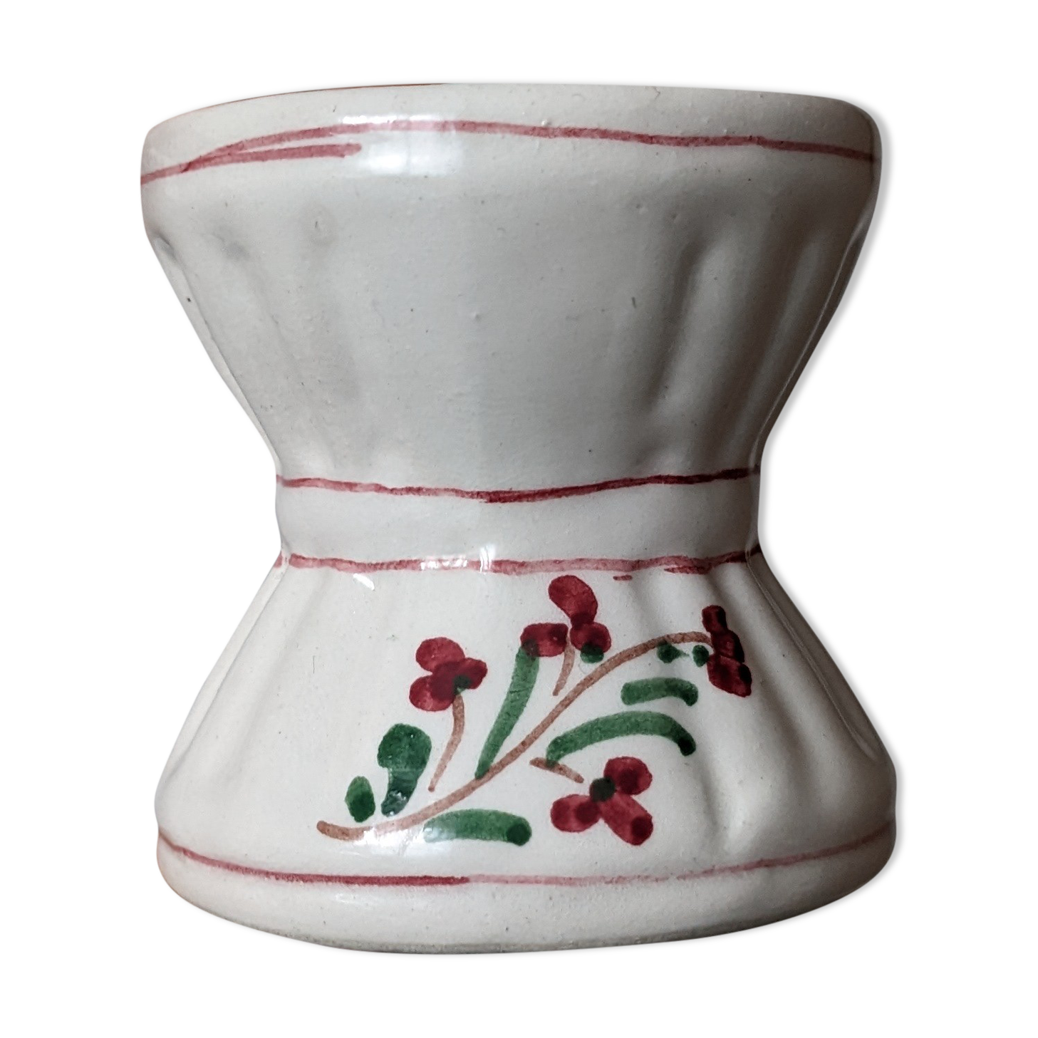 Coquetier diabolo old sarreguemines earthenware decorated with flowers painted by hand