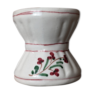 Coquetier diabolo old sarreguemines earthenware decorated with flowers painted by hand