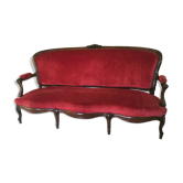 Canapé banquette bois et velours 1900