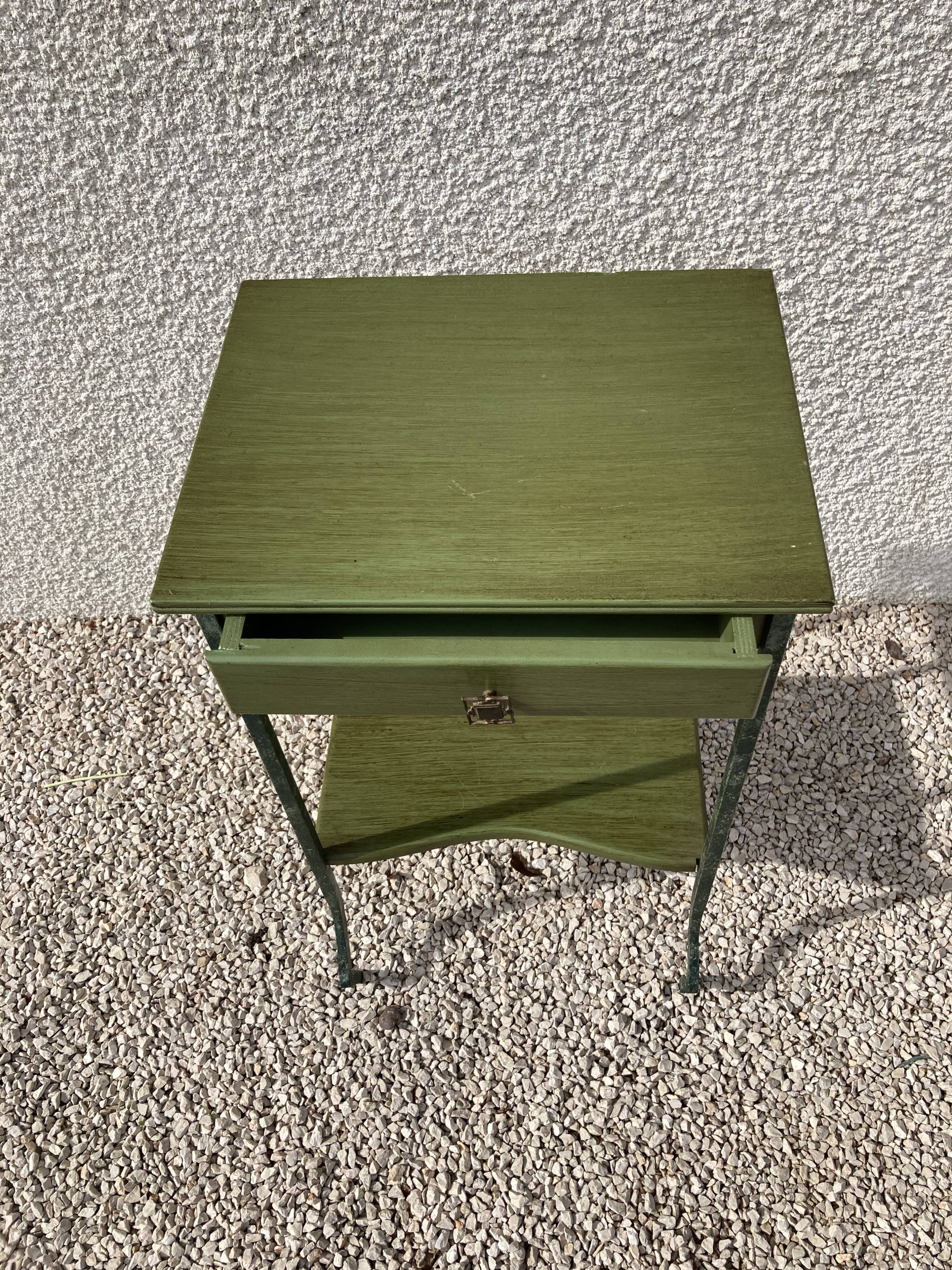 Iron and green wood bedside