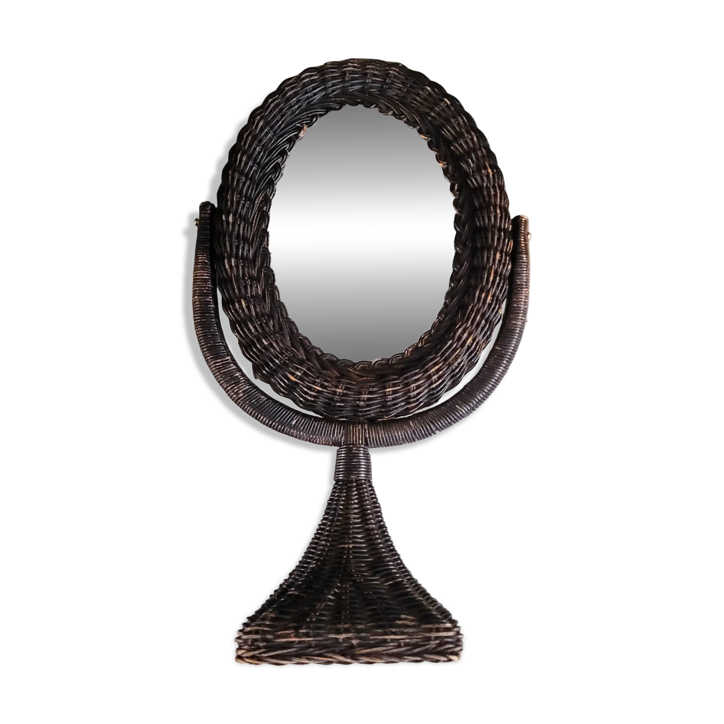 Miroir à poser pivotant en osier noir