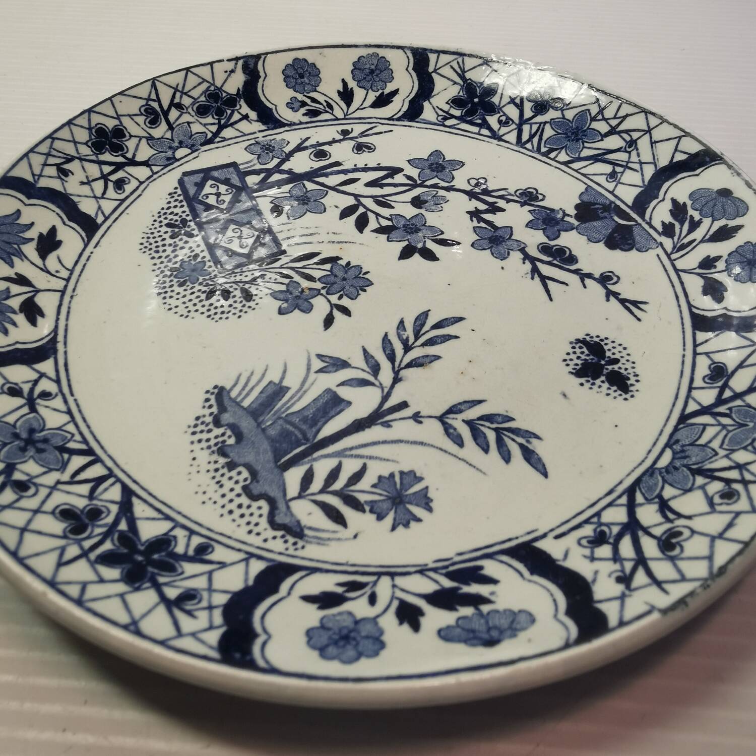 Old Cake / Dessert Plate U & C Damas Blue Utschneider et Cie Sarreguemines BEAUTIFUL DECOR