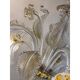 Murano Style Glass Clear and Gold Chandelier With Flowers and Leaves