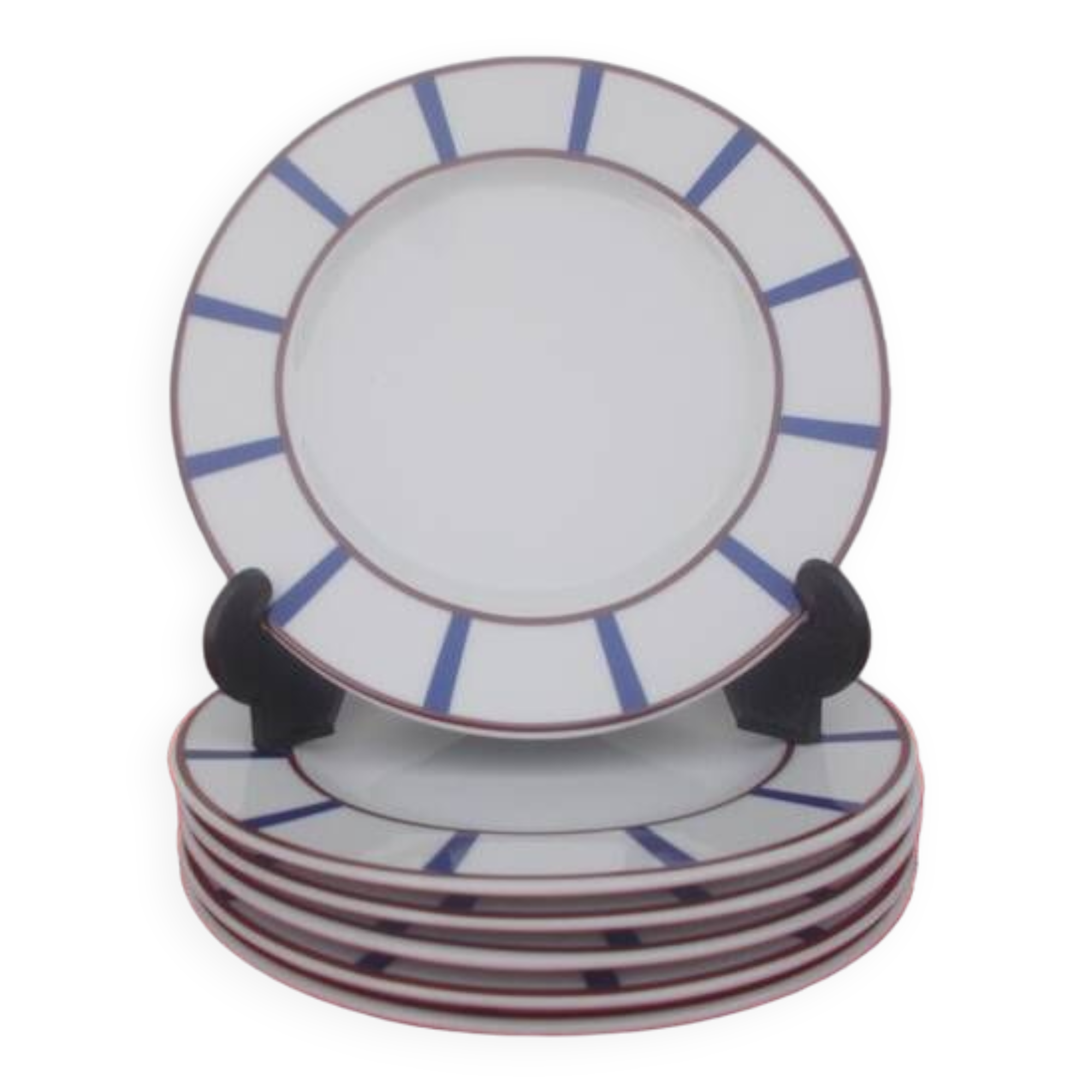 6 blue and red Basque dessert plates