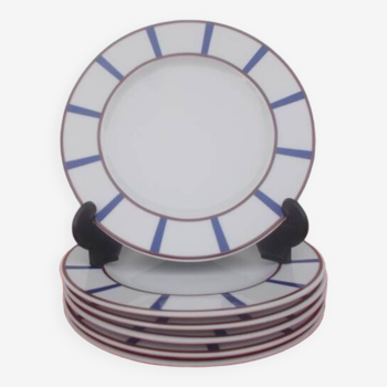 6 blue and red Basque dessert plates