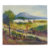 Oil on wood by Riccardo Capone Procession 50s 60s