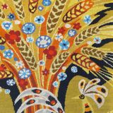 Wall tapestry "the rooster under the bouquet of wheat" signed Rey, circa 1970
