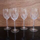 Set of 4 Vintage Engraved Crystal White Wine Glasses