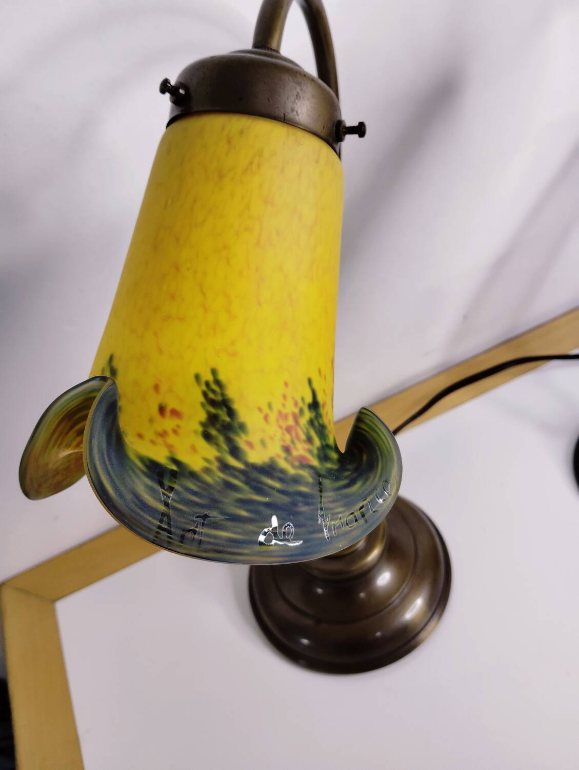 Pair of tulip swan neck bedside lamps in glass paste