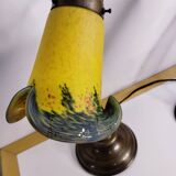 Pair of tulip swan neck bedside lamps in glass paste