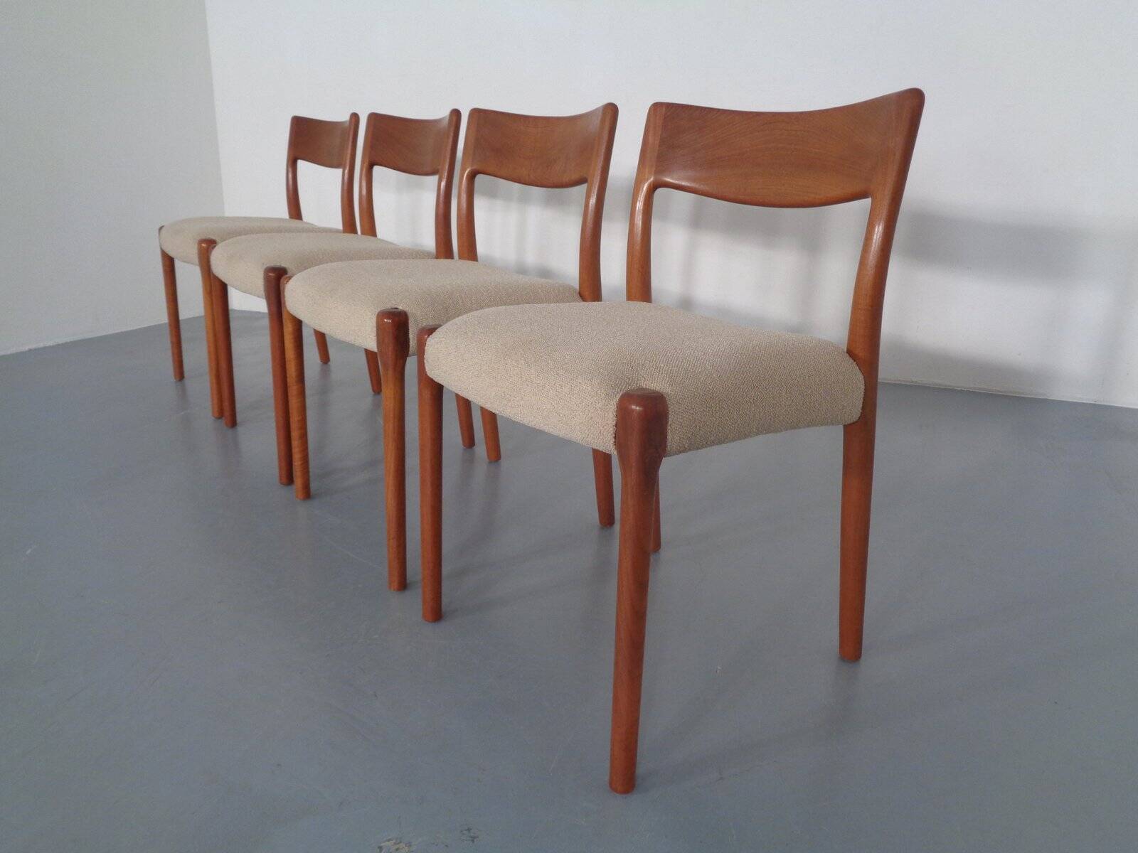 Danish Solid Teak Dining Chairs, 1960s, Set of 4