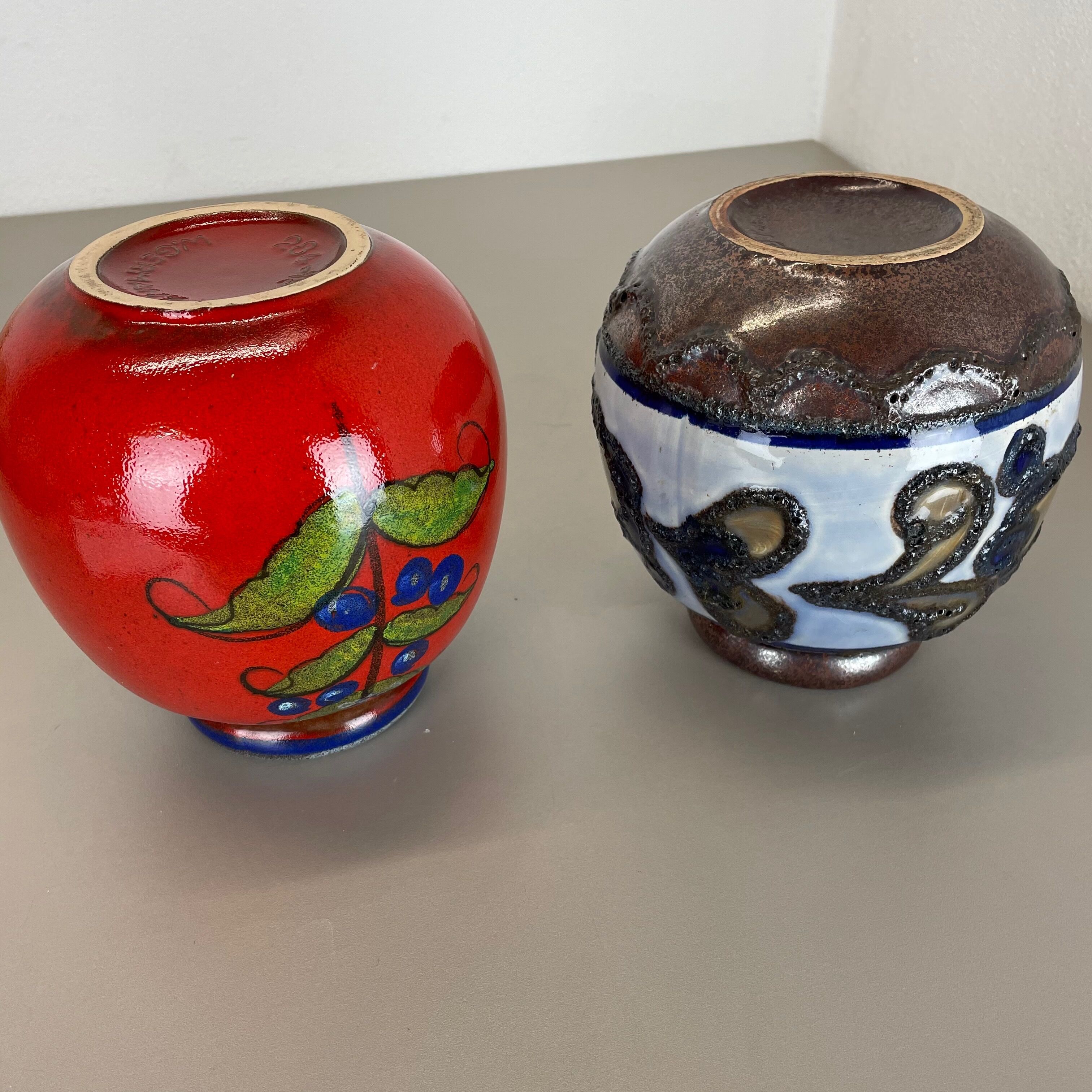Set of Two Pottery Fat Lava Vases "Multi-Color" by Scheurich, Germany, 1970s