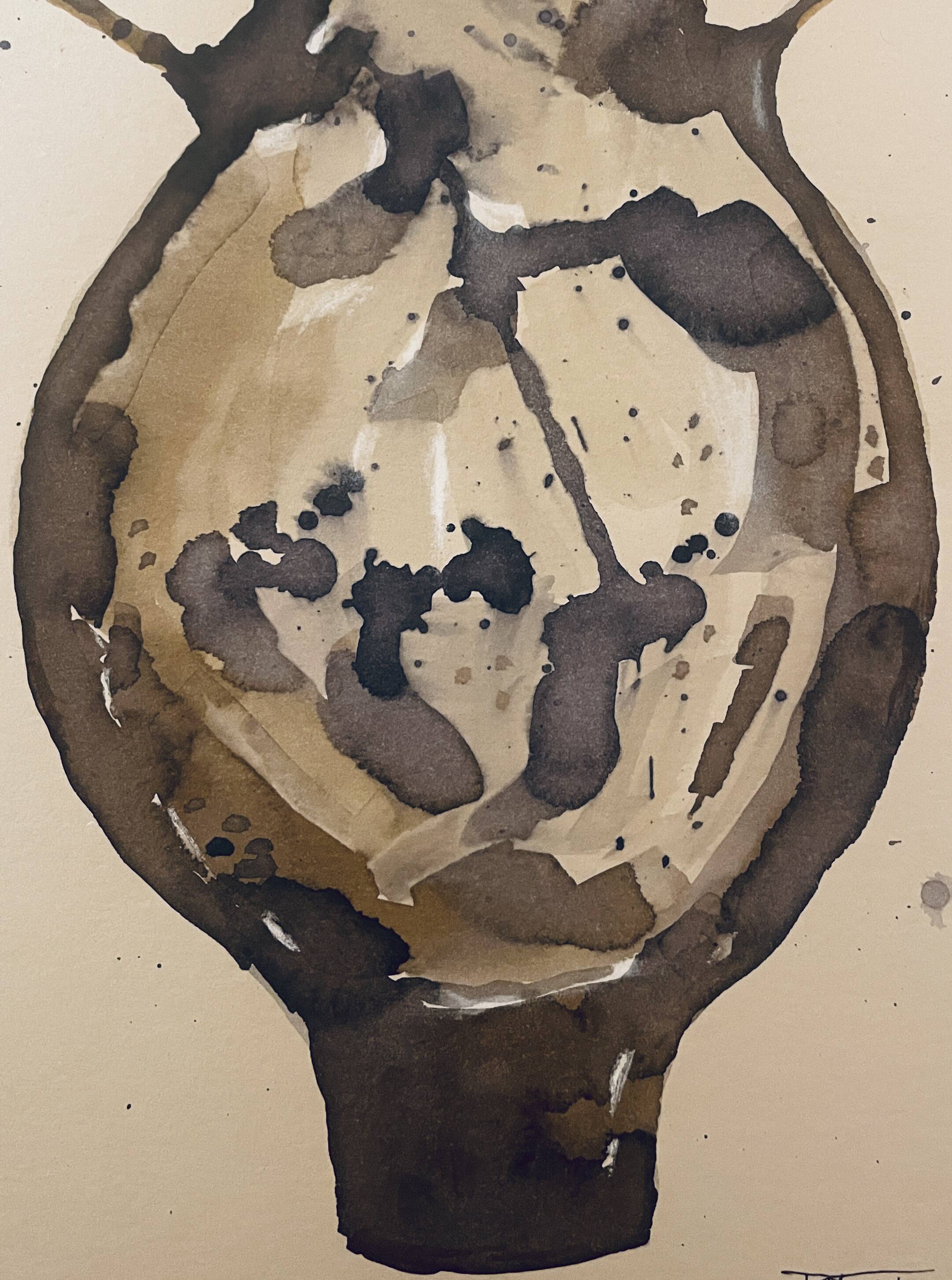 Signed watercolor and ink painting Wabi Sabi Sahara Vase