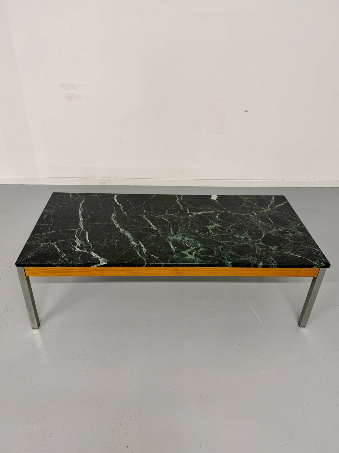 Vintage 1960s Italian design green marble and metal coffee table.