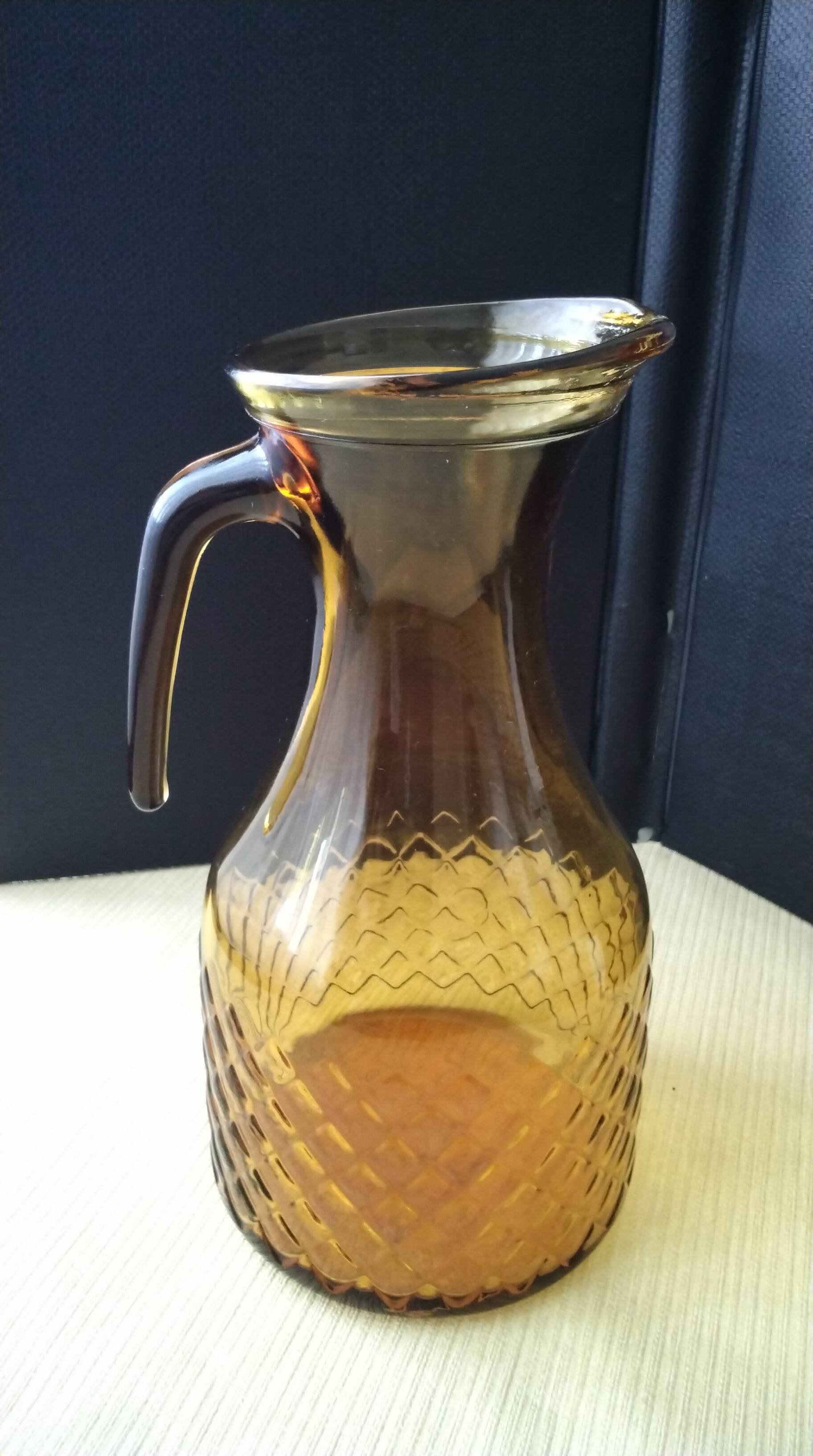 Water carafe, vintage amber glass jug