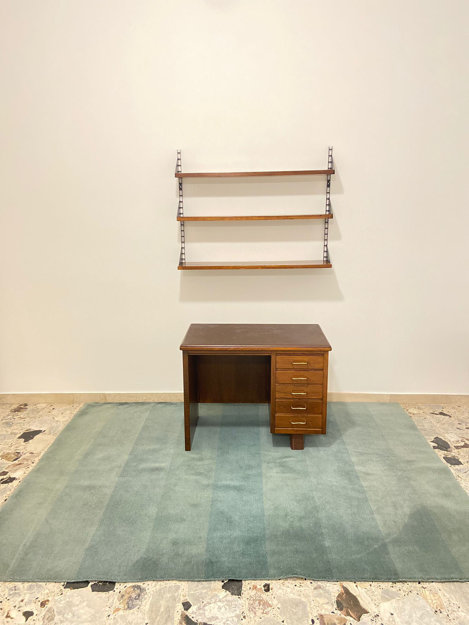 Shelves in rosewood and black lacquered metal from the 50s