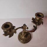 Bougeoir / chandelier / candélabre ancien vintage en laiton doré 2 bougies