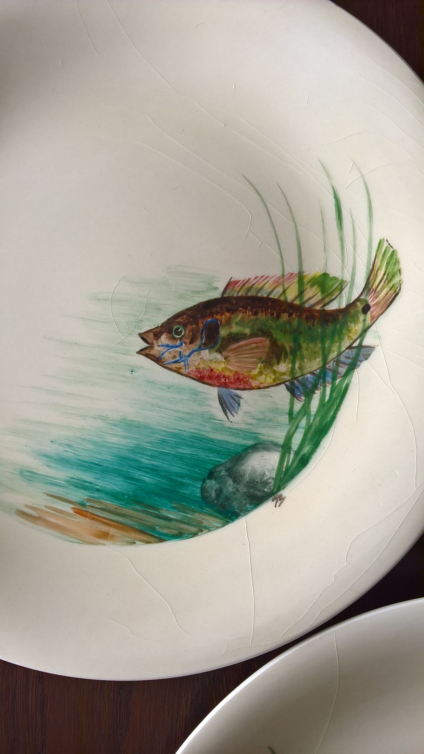 12 fish plates Proceram Cerel Aubagne, 1950s