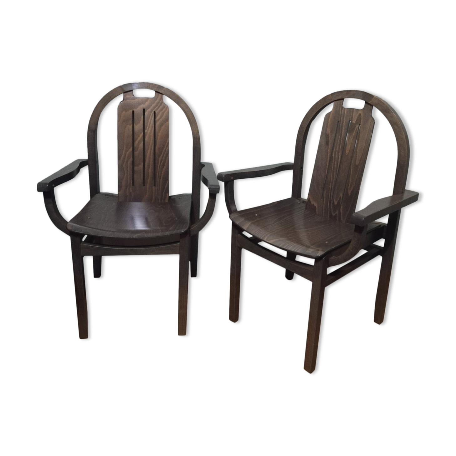 Pair of Baumann armchairs in stained beech model "Argos"
