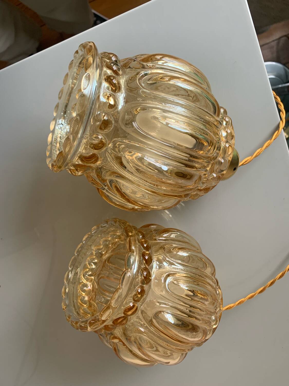 Pair of vintage amber bubble table lamps