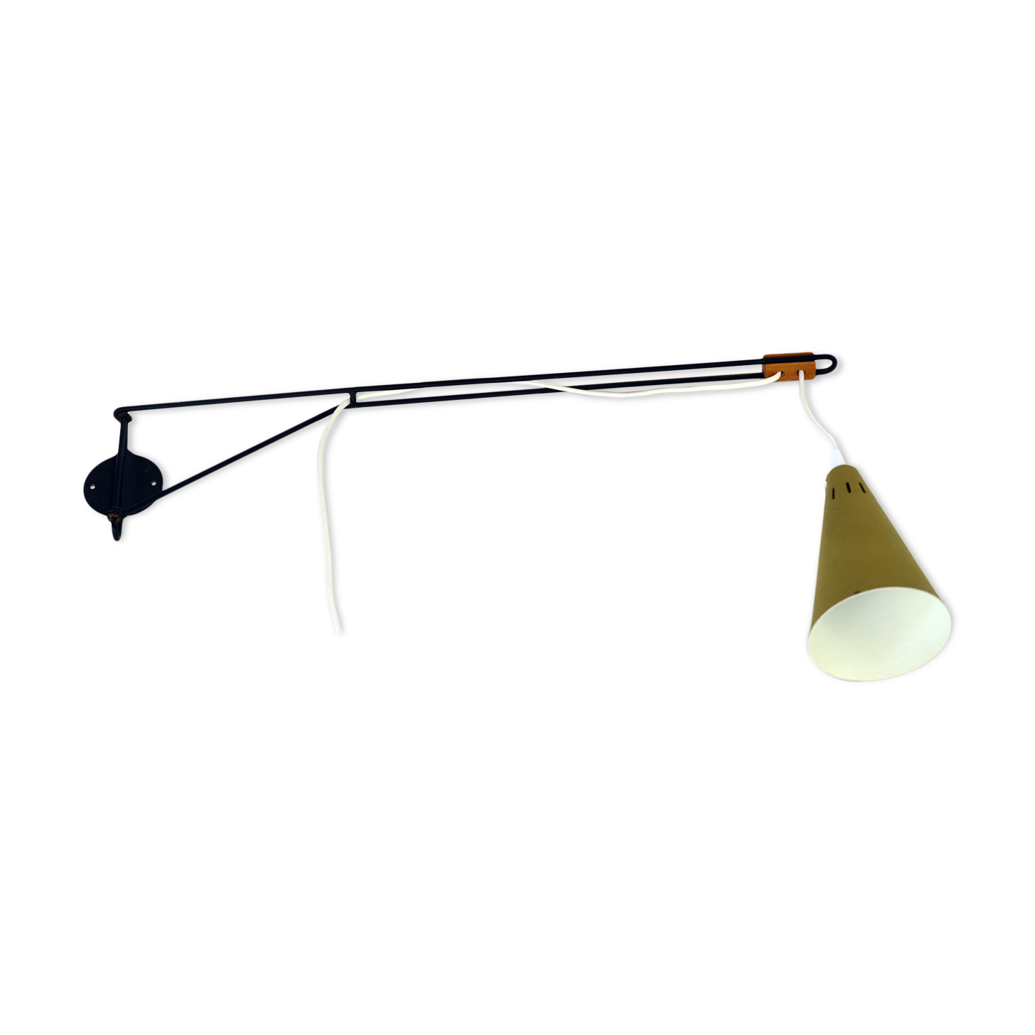 Adjustable "string" type wall light with green original shade.