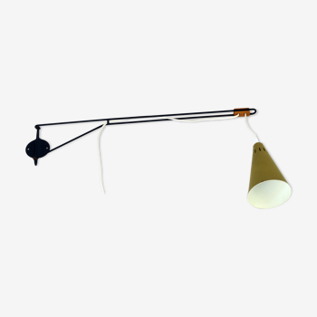 Adjustable "string" type wall light with green original shade.