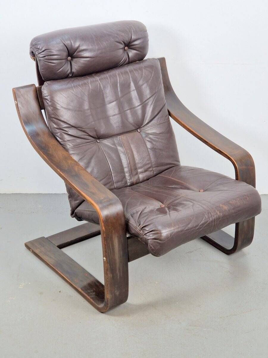 Vintage Armchair in Brown Leather and Bentwood attributed to Coja, 1970s
