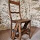 Chaise échelle de bibliothèque en chêne français antique – Tabouret escamotable