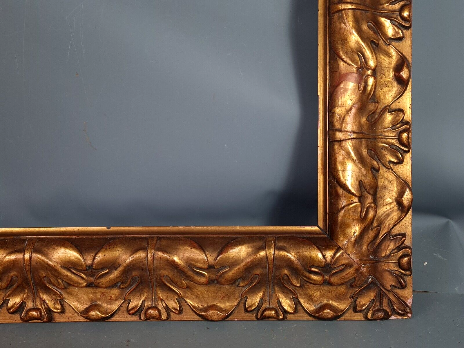 Large frame nineteenth century gilded stucco wood old gold 80x66 foliage 62x47.5 cm SB