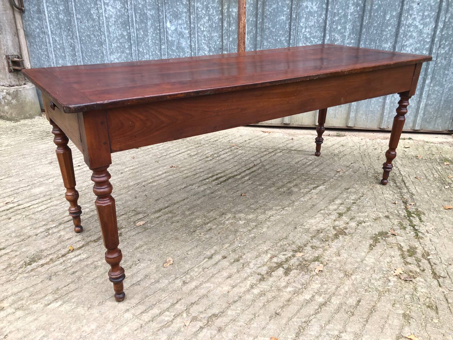 Antique farmhouse table in solid cherry wood with 4 drawers