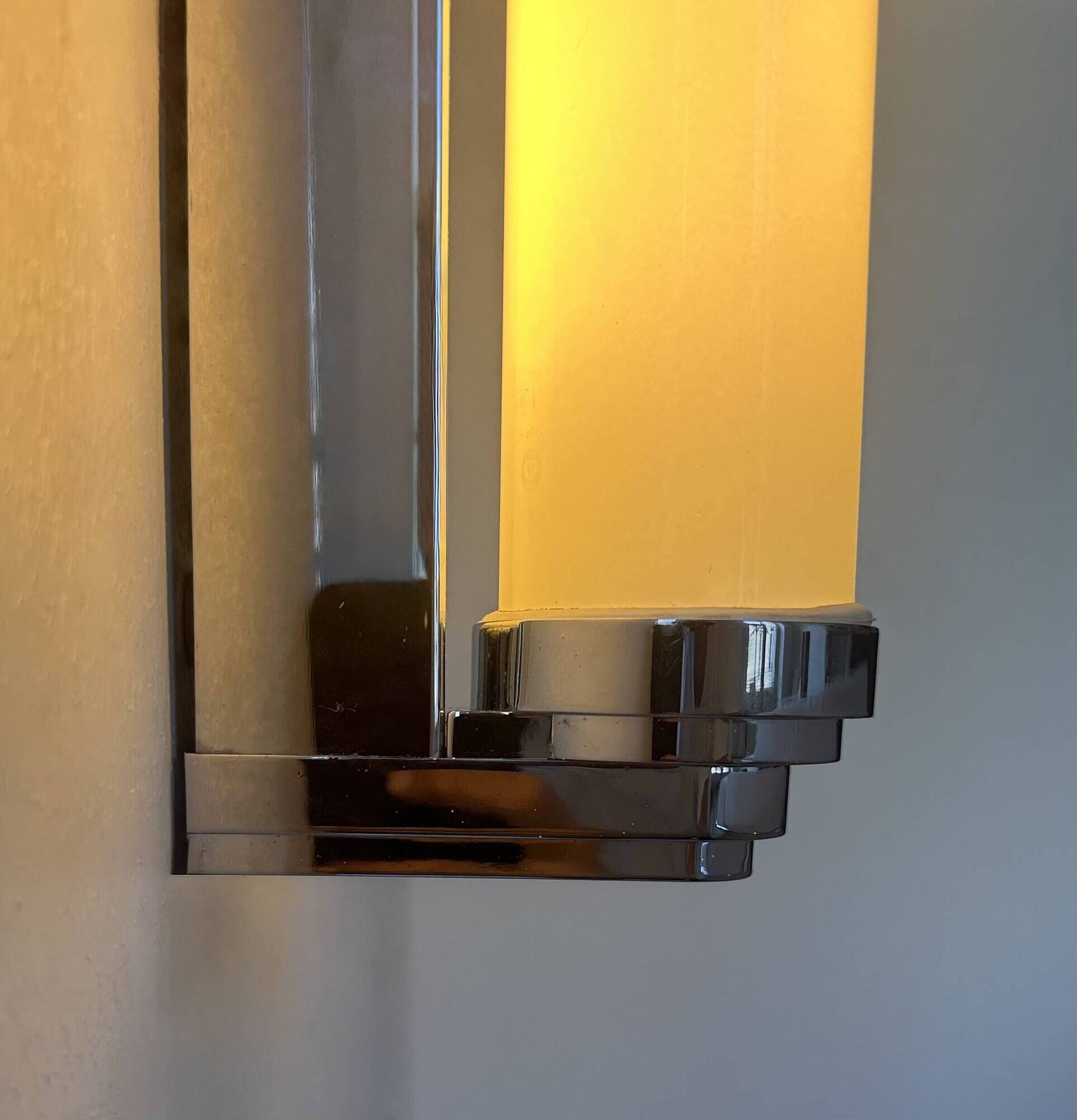 Vintage modernist chrome and opaline wall lamp, France 1980