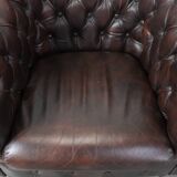 Set of three classic English-style Chesterfield cowhide  club armchairs