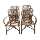 Series of 4 vintage rattan armchairs